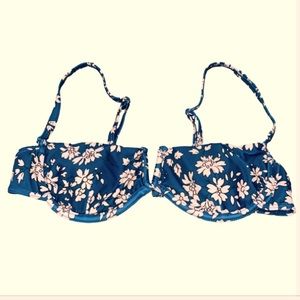 Bundle for $3! Floral Swim Top Medium SheIn Teal Blue Light Pink Bikini V Plunge